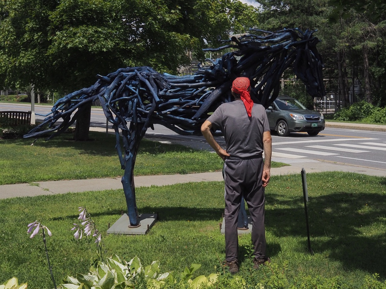 blue driftwood horse